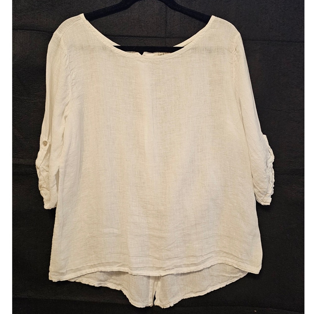 Firenze in Maglia White 100% Linen Button Back 3/4 Sleeve Blouse Made in Italy U